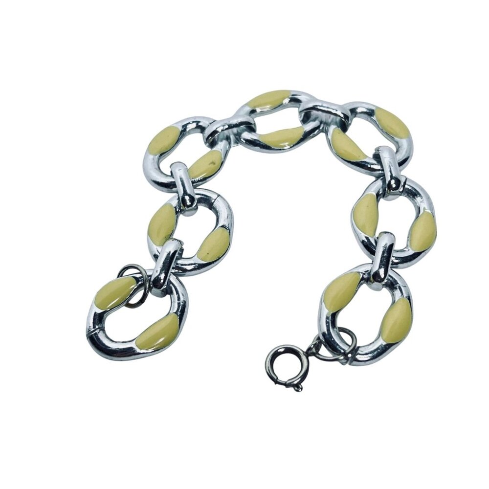 Vintage Silver Tone & Cream Enamel Chain Necklace & Bracelet Set (5664) - Picture 12 of 12